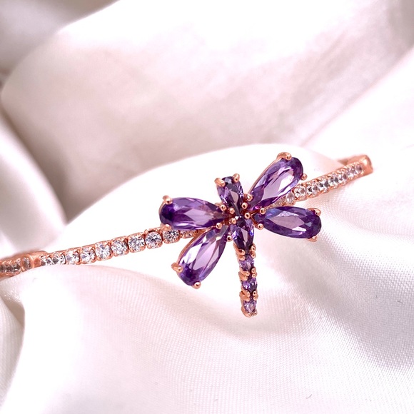 14K Rose Gold Plated Layered Dragonfly Wrap Bracelet - Picture 2 of 5